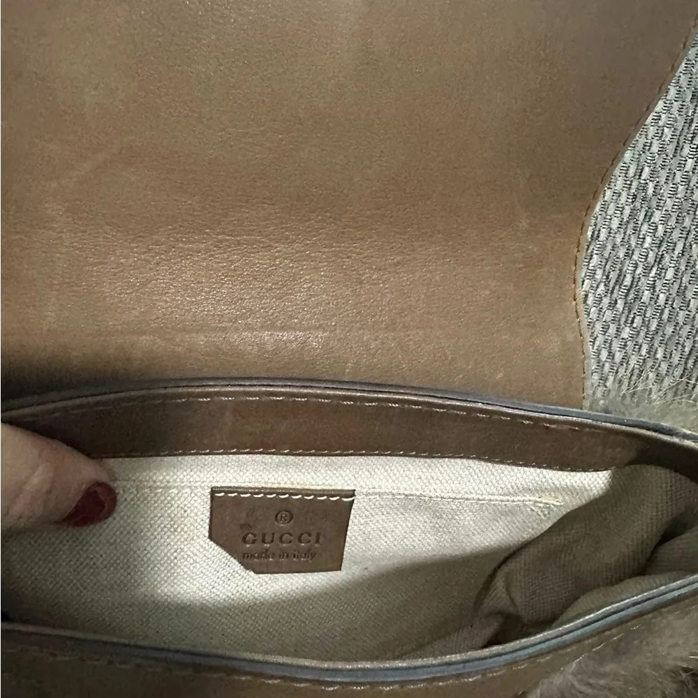 Gucci Brown Fur & Leather Tom Ford Small Flap Bag with Gold Chain Detail